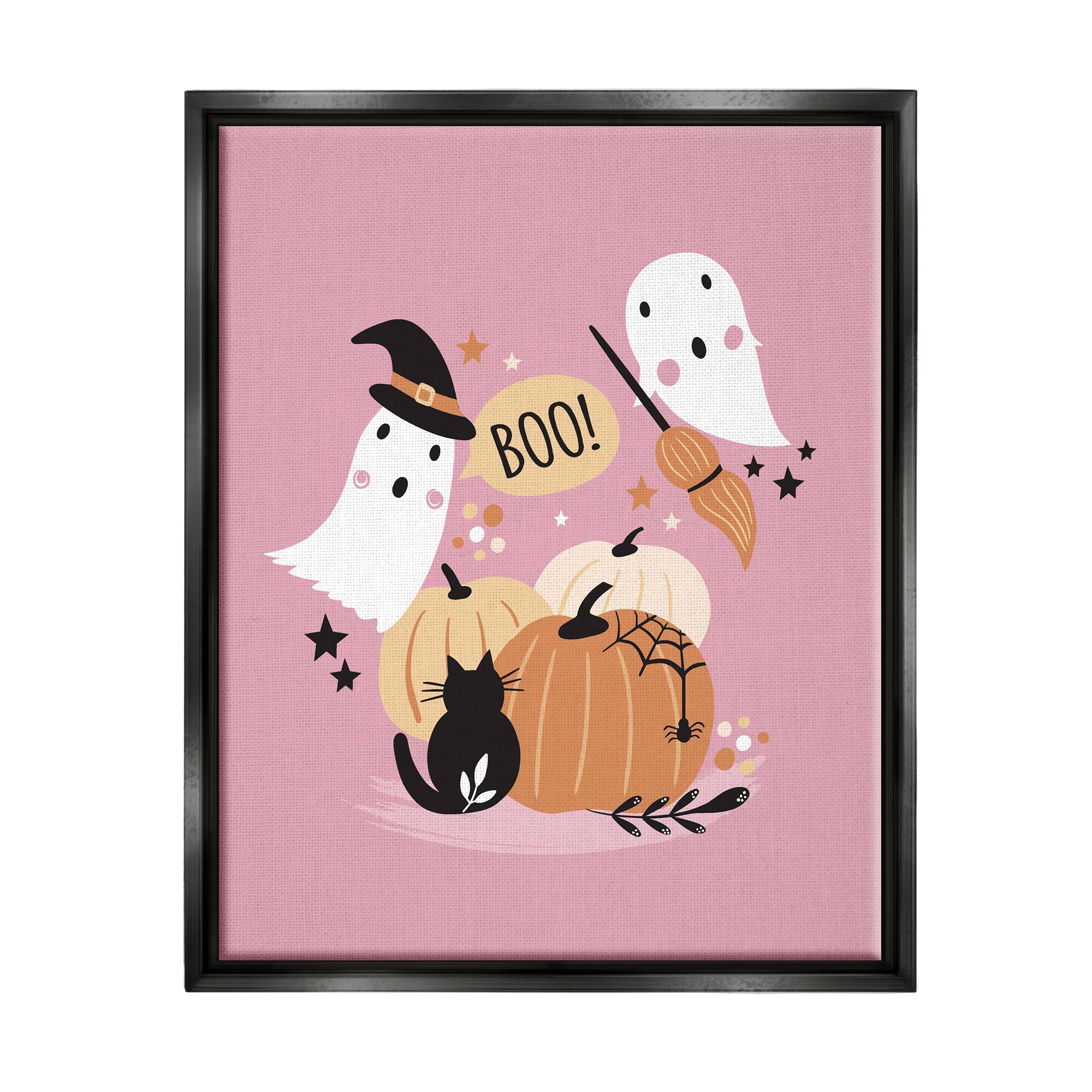 Stupell Industries Pink Boo Halloween Ghosts Framed Floater Canvas Wall Art